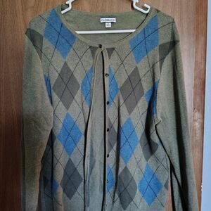 Croft & Barrow Green and Blue Argyle Cardigan Sweater